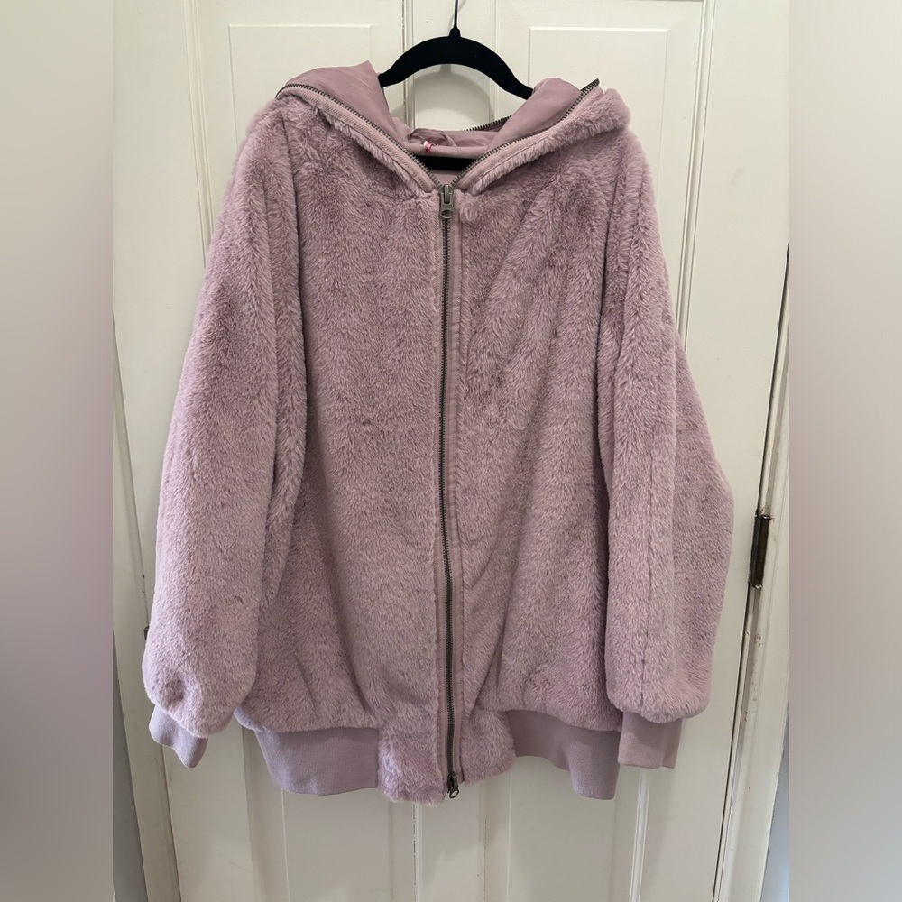 Free People Turn Up Zip Off Faux Fur Hoodie Coat Lavender Haze XS - Picture 3 of 13
